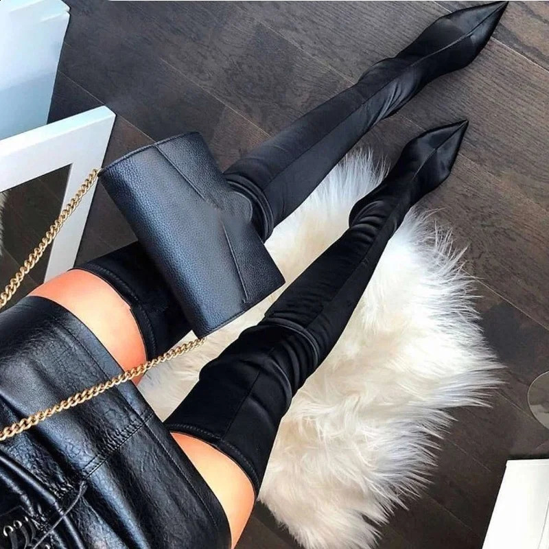 Thigh High Boots Over The Knee Elastic Stretch Boots Women Botas Mujer Sexy Knee High Heels Sock Boots Autumn Winter 241010