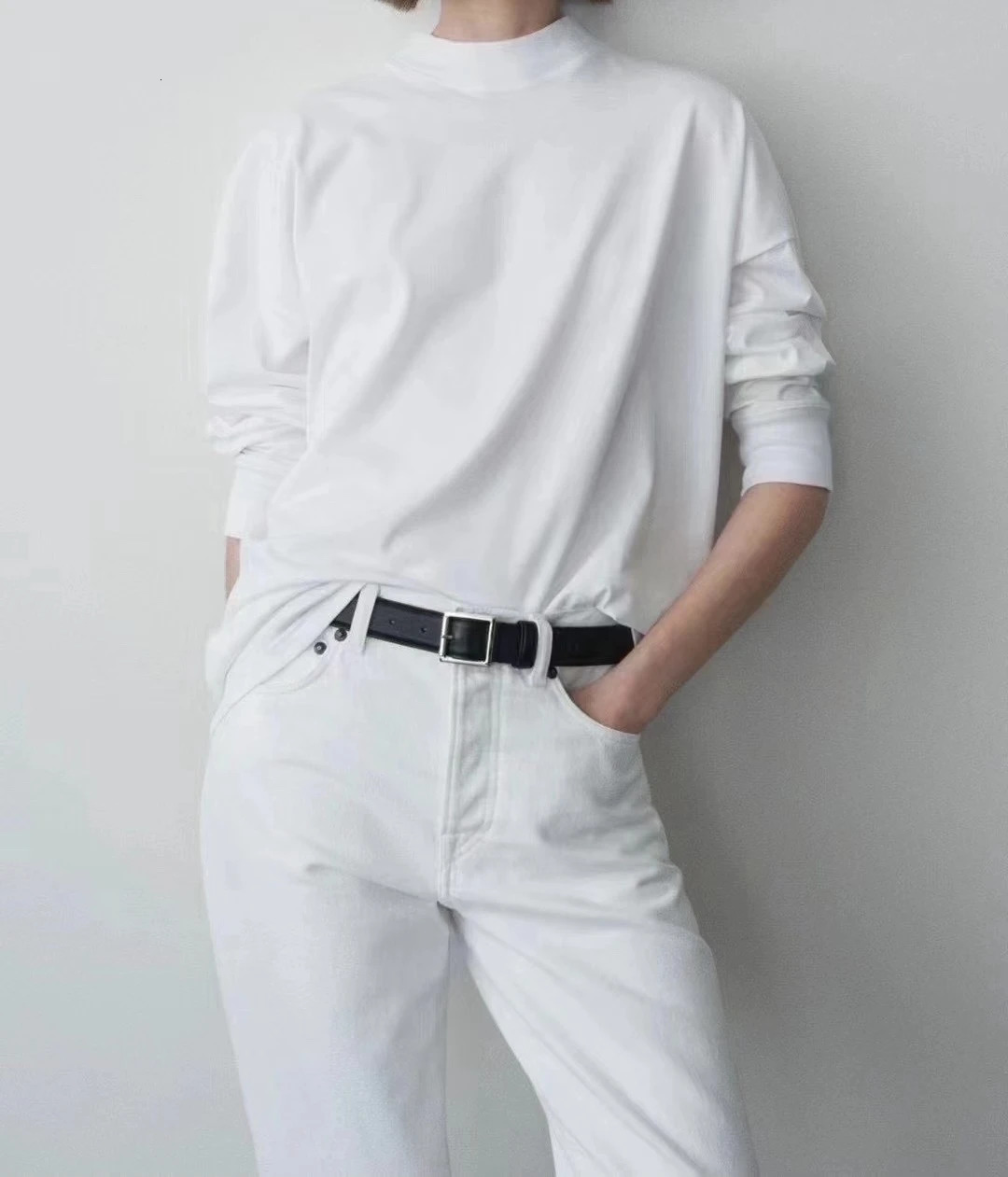 Womens Tshirts Fashion R0W Underlay Shirt White Solid Color Doctrine Comfortable Loose Versatile Long Sleeve Tee 241018