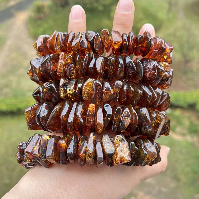 Large amber bracelet suitable for unisex unique natural genuine Piebald plants square irregular Diy beads exposed jewelry supplier 241018