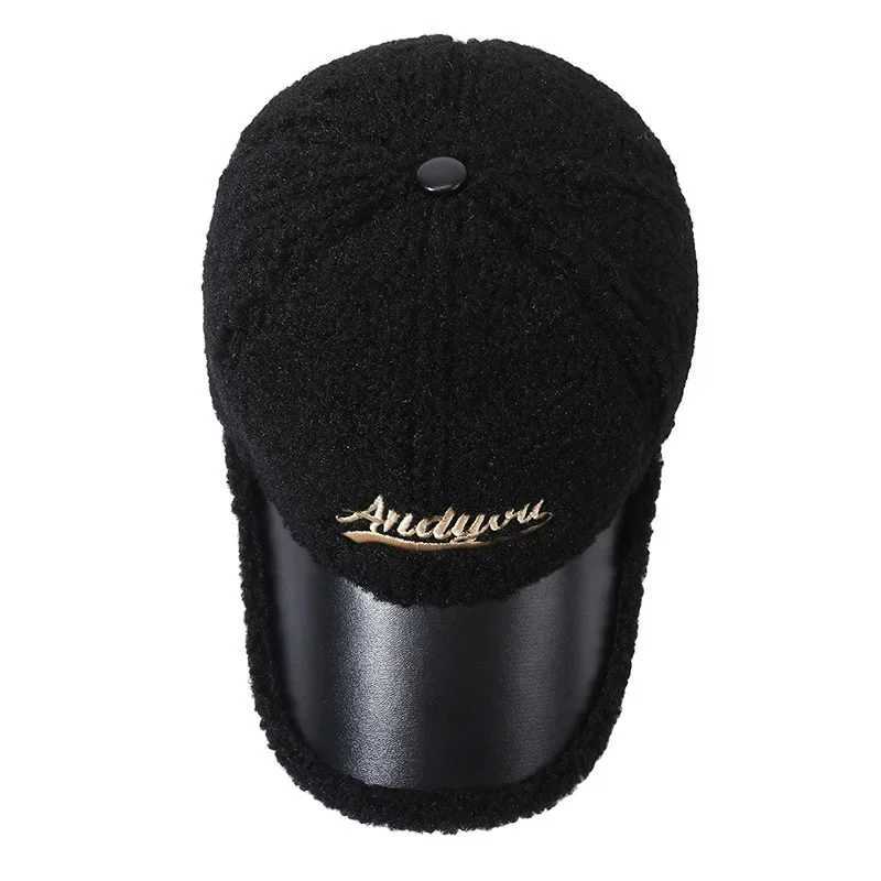 Men Women Lamb Wool Embroidery Letter Baseball Cap Autumn Female Winter Warm Outdoors Fashion Snapback Adjustable Hat CasquetteX241018