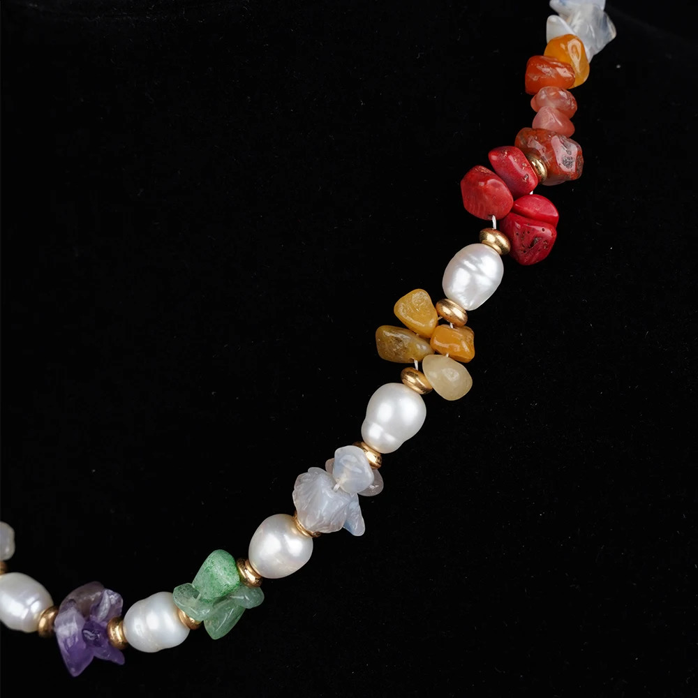 Natural gemstones irregular red coral chips natural pearls jewelry making stainless steel accessories necklaces 241018