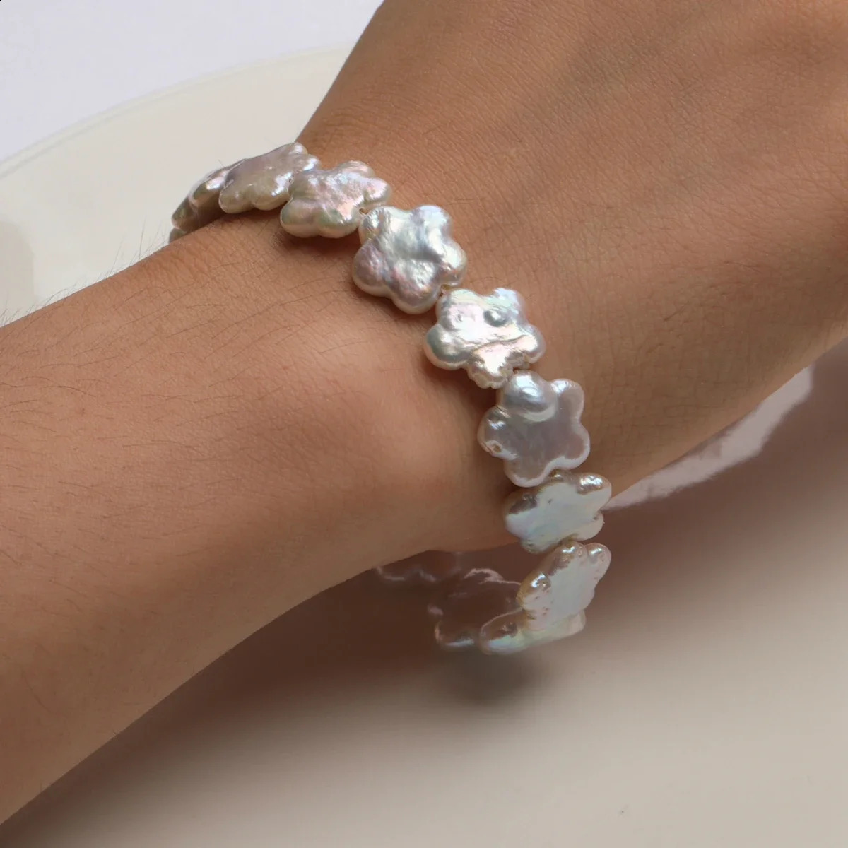 Aurora Colored Natural Freshwater Plum Blossom Baroque Flower Pearl Bracelet S925 Pure Silver Buckle Tail Chain Fashion Gift 241017