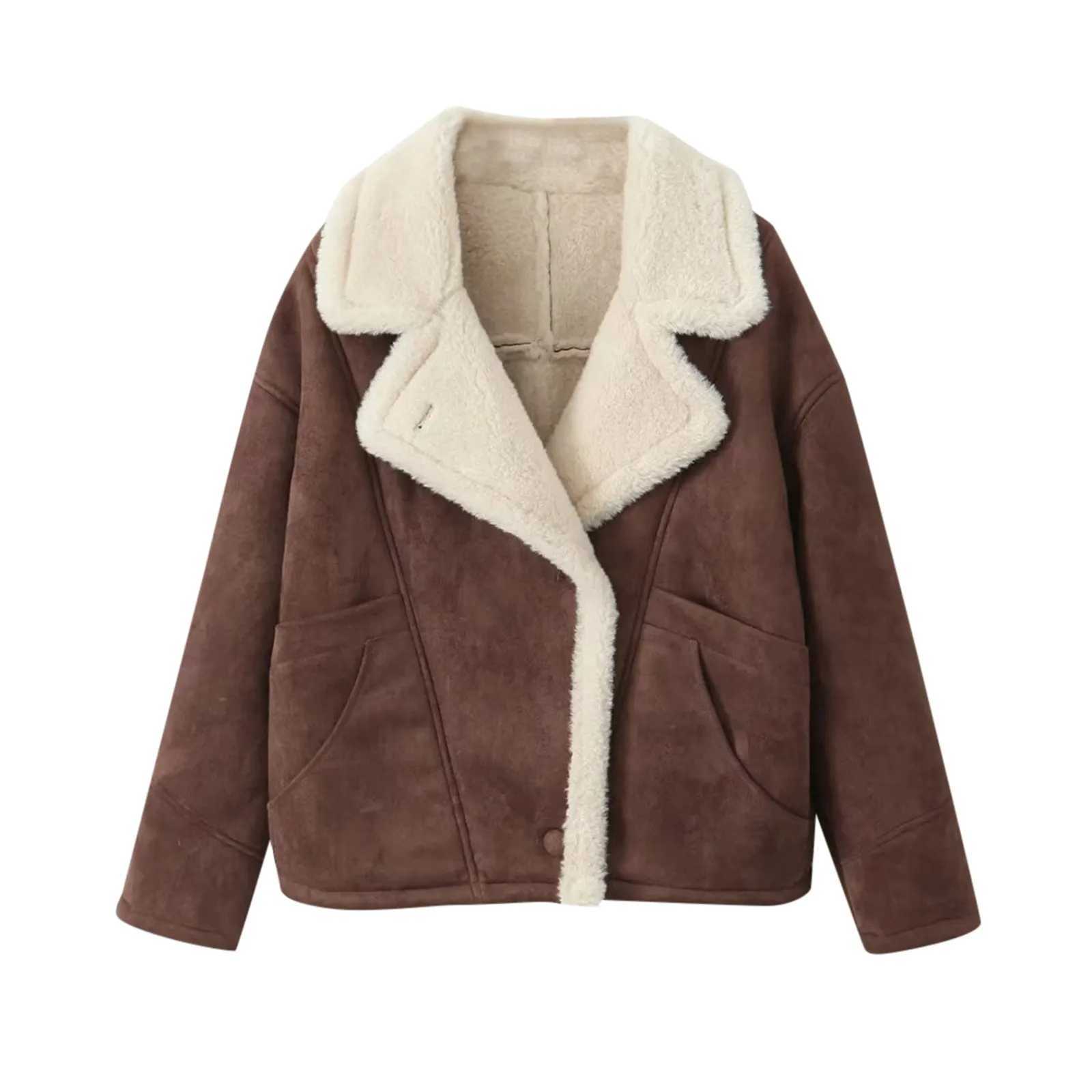 Vintage Lamb Wool Loose Fit Casual Jacket Coat Women Cozy Warm Winter Fashion Outerwear Cold Weather Fleece Warm JacketsX241018