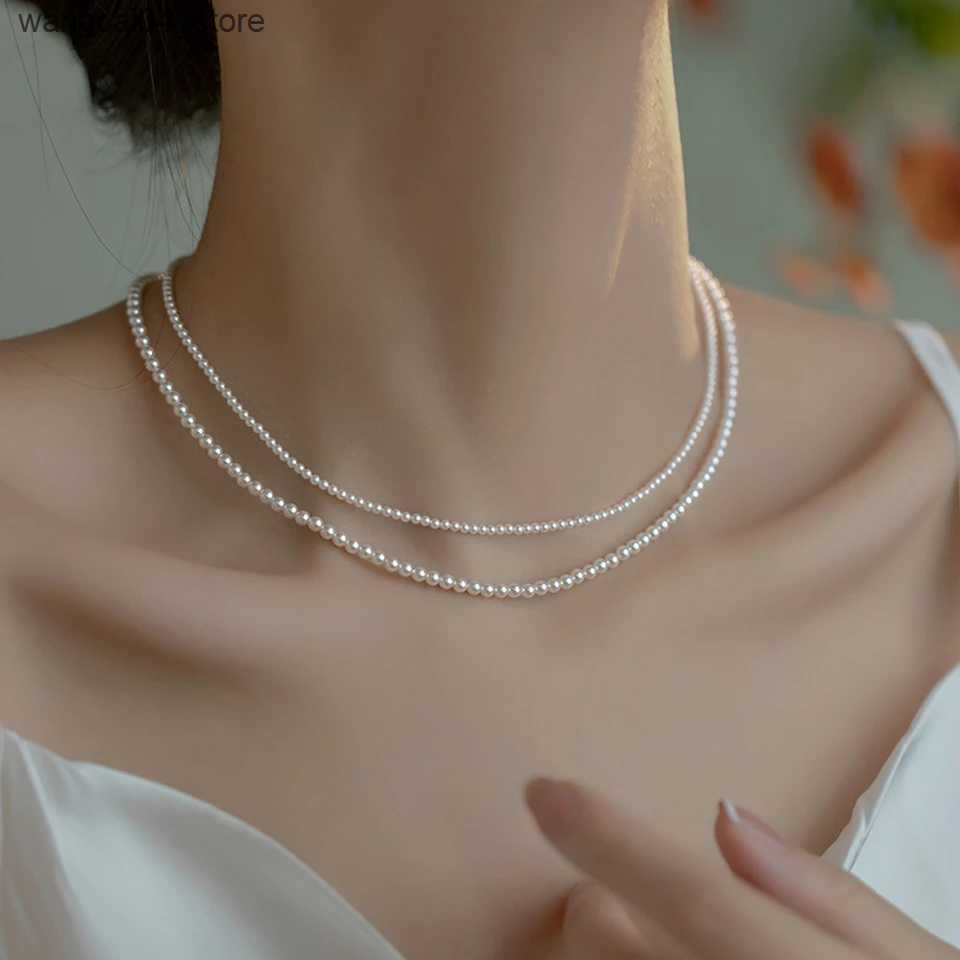 Chokers 925 sterling silver 6mm pearl necklace womens jewelry necklace pearl bead necklace cheap item with party gift L240910