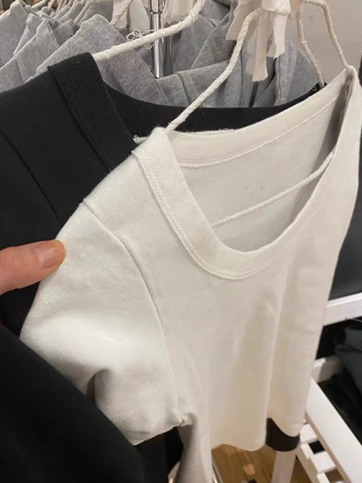 Women Solid Long Sleeve TShirt O Neck Basic Casual Slim Tee Shirt Spring Fashion Cotton Y2k White Simple Cute Tops Chic 241018