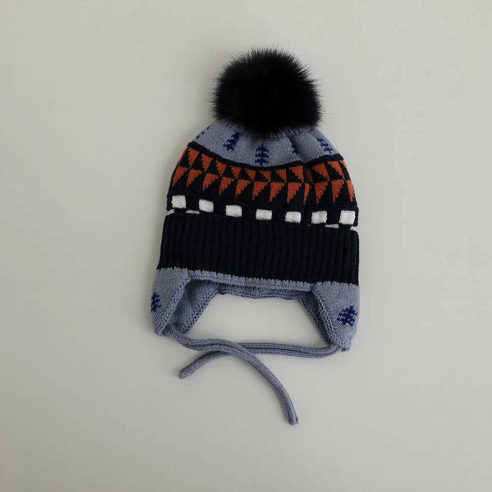 Cute Pom Kids Knit Hat Autumn Winter Warm Kids Ear Protection Caps for Girls Boys Beanie Cap Soft Kids Bonnet Caps LX241018
