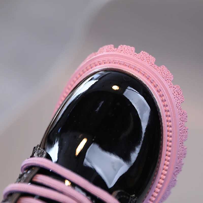 Boots New girl ankle boots single leg leather boots simple PU bright leather solid color lace childrens shoes H241018