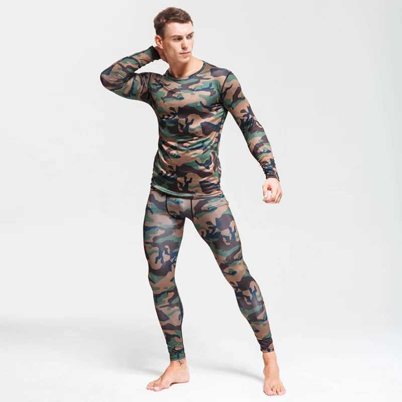 Men's Thermal Underwear Winter Suit For Men 2 Piece Men Thermal Underwear Camouflage Tracksuit Men MMA Clothing Rashgard kit Bodybuilding T-Shirt