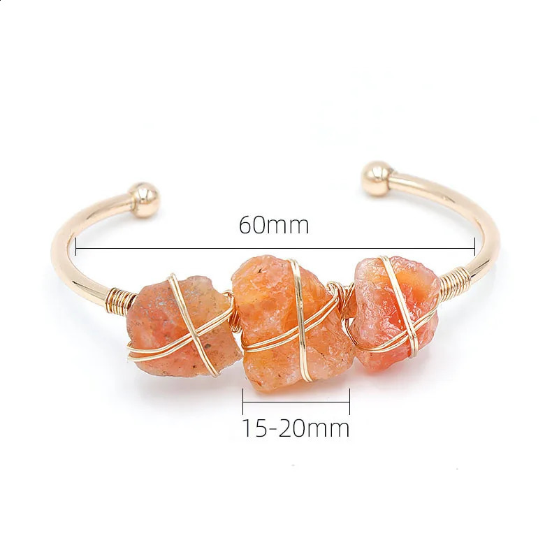 Reiki Natural Stone Cuff Bracelet Womens Coil Wrapped Irregular Ore Stone Amethyst Sapphire Crystal Treatment Bracelet 241018