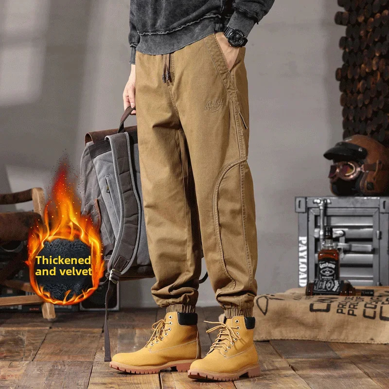 American Style Casual Trousers For Men Vintage Heavy Duty Sportswear Wearresistant Cargo Pants Loose Fit Harem 241018