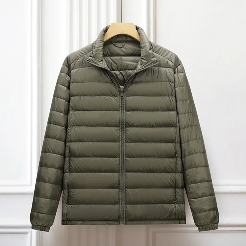 Cottonpadded Jacket: Duck Down, Green & White, Warm Winter Coat For Middle-Aged Men