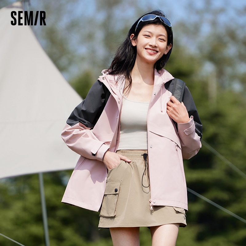 Semir Women Mid-Length Sleeves Loose-Fit Waterproof Oil-Resistant Stain-Resistant 2024 New Autumn Hooded Jacket
