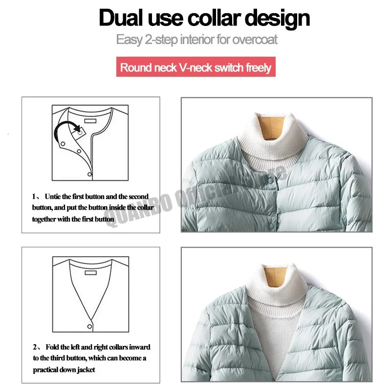 Women Er Duck Down Jacket O-Neck Variable V-Neck 2024 New Female Winter Keep Warm Collarless Ultralight Quilted Puffer Coat