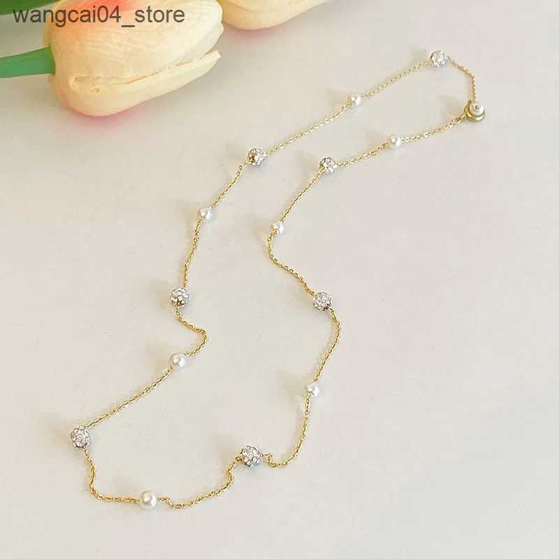Chokers PONYKISS 925 sterling silver zircon pearl round necklace suitable for womens fashion geometric fine jewelry minimalist accessories L240910