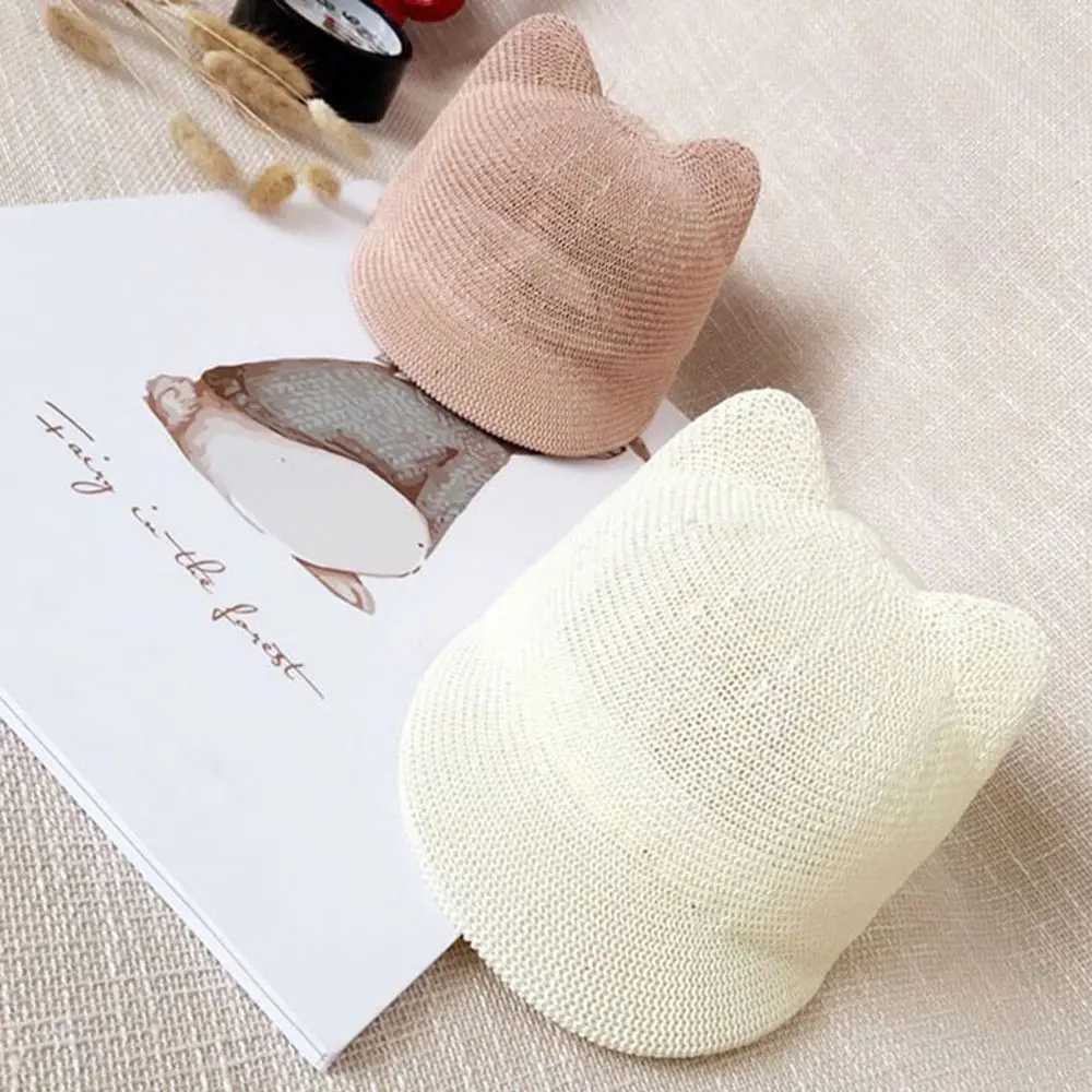 Animal Summer Sun Hat Cat Ear Baby Hat With Ears Cute Snapback Hats Outdoor Straw Cap Kids Hat LX241018