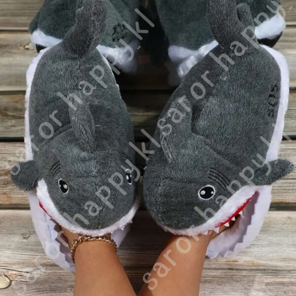 Winter Shark Couple Gift Woman Comfortable Funny Shark Slippers Heel Warm Indoor Home Use Man Bedroom Home Slippers 763