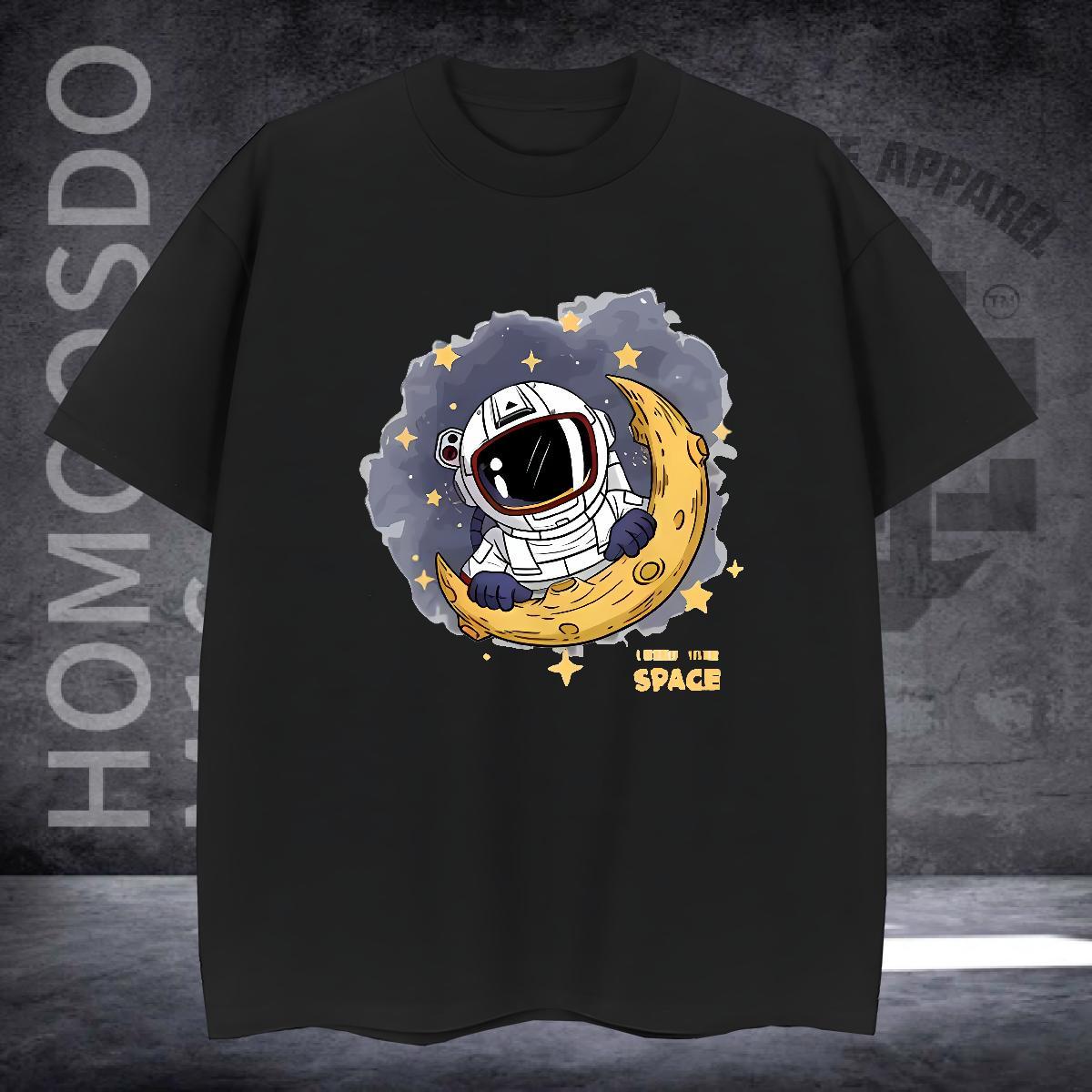 Unisex T Shirt For Man 230g Cotton spaceman Outdoor Cartoon Printing M-4XL Breathable Crew Neck Couples T Shirts Fashion Design Wear