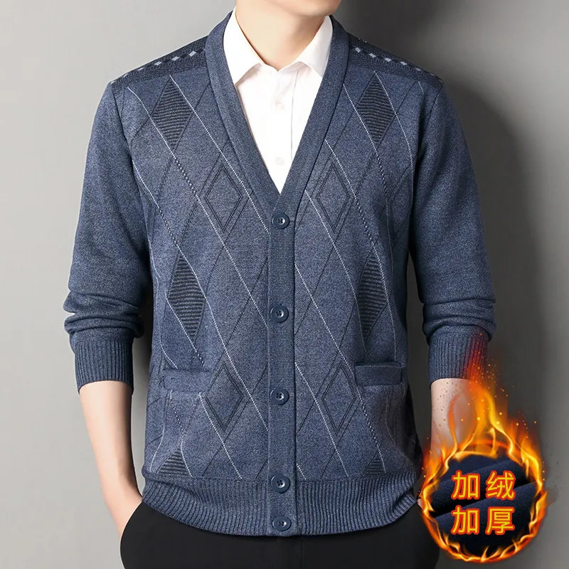 Mens Business Casual Cardigan Vneck Sweatercoat Men Autumn Winter Clothes Button Knit Cardigans Knitting Sweaters Outwear 241018