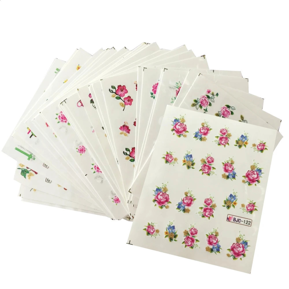 55pcs Latest Nail Art Glitter Tips Flower s with Gold Powder Nail Art Sticker Decals Watermark DIY Manicure TRBJC55 241017