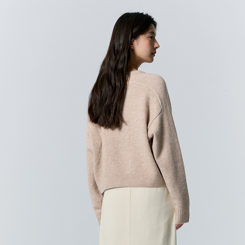 Semir Women Short Insert Shoulder Sleeve Oversize Winter 2024 New Gentle Plain Color Sweater