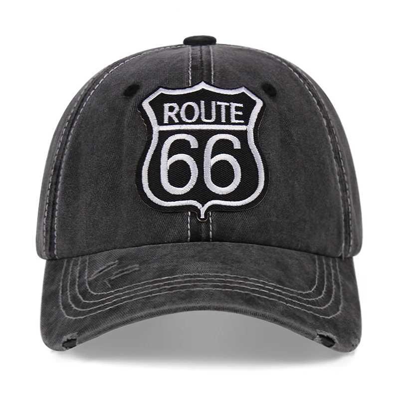 Trends Route 66 Embroidery Retro Washed Ladies Hat Unisex Sun Hat Baseball Cap For Men Adjustable Denim Dad HatX241018
