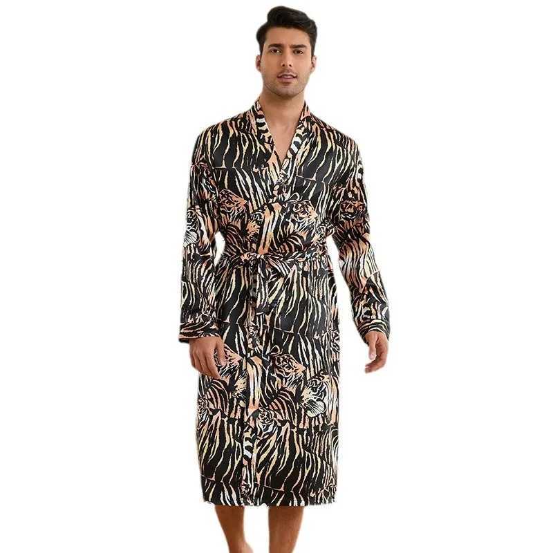 Men Bath Robe Satin Print Tiger Silk Bathrobe Home Sleepwear kimono Dressing Gown Bathrobe For MaleXJ241018
