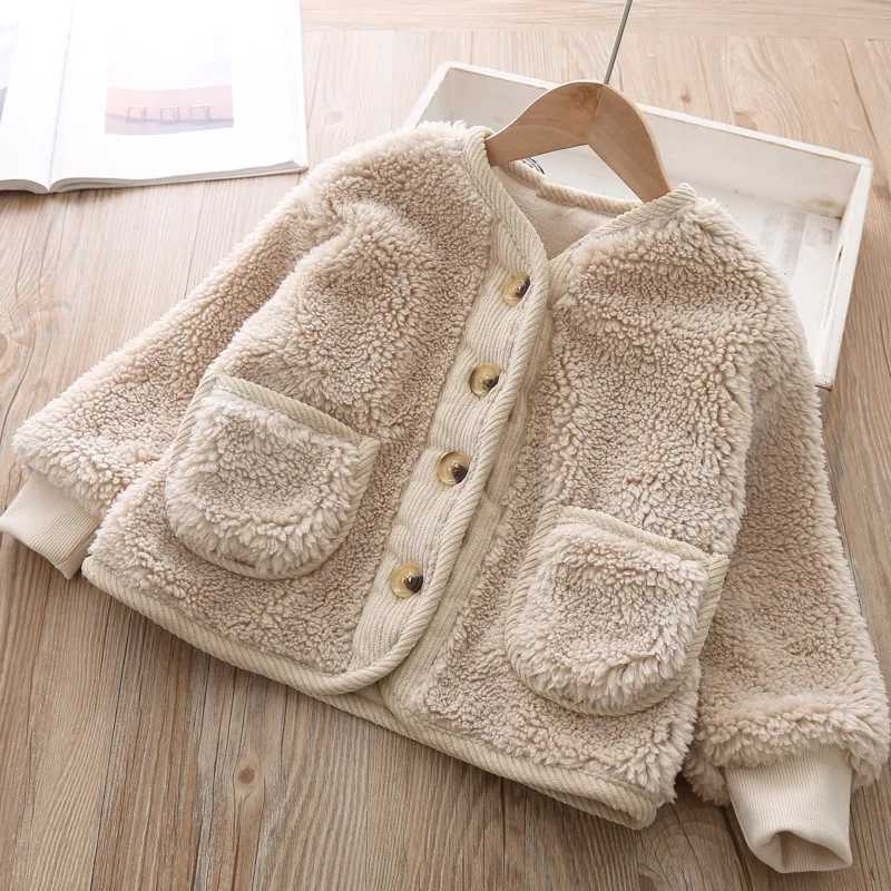 Autumn/Winter Korean Boys and Girls Clothing Open Hemp Fleece Loose Cashmere Warm Childrens Jacket M241018