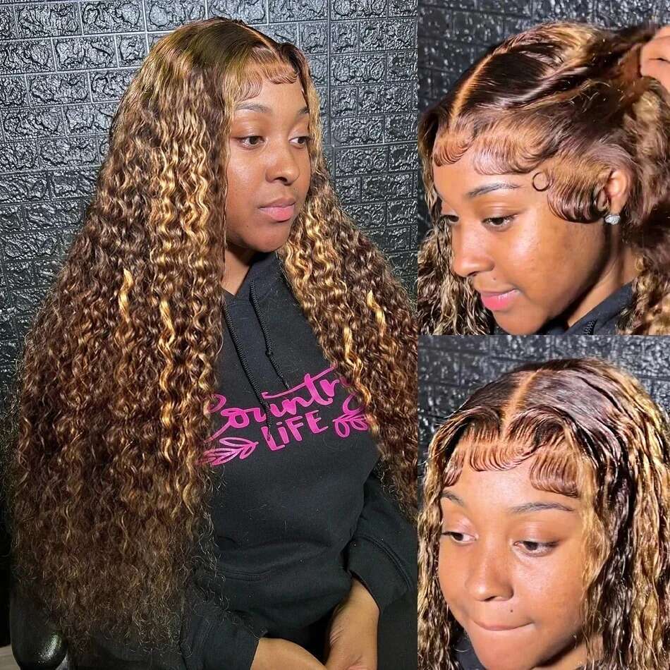 200 Density 30 40 Inch 4/27 Highlight Ombre Colored Curly 13x6 Lace Frontal Human Hair wigs Deep Wave 13x4 Wigs For Women