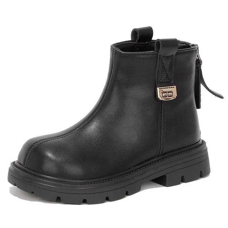 Boots 2024 Autumn/Winter New Childrens Womens Leather Boots British Style Soft Robot Anti slip Casual Ankle Short Boots H241018