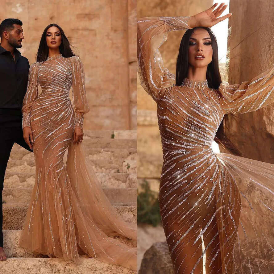 Sequins Dresses Wedding Pearls Mermaid E Vintage Sleeves Tulle Zipper Detachable Custom Made Plus Size Bridal Gown Vestidos De Novia