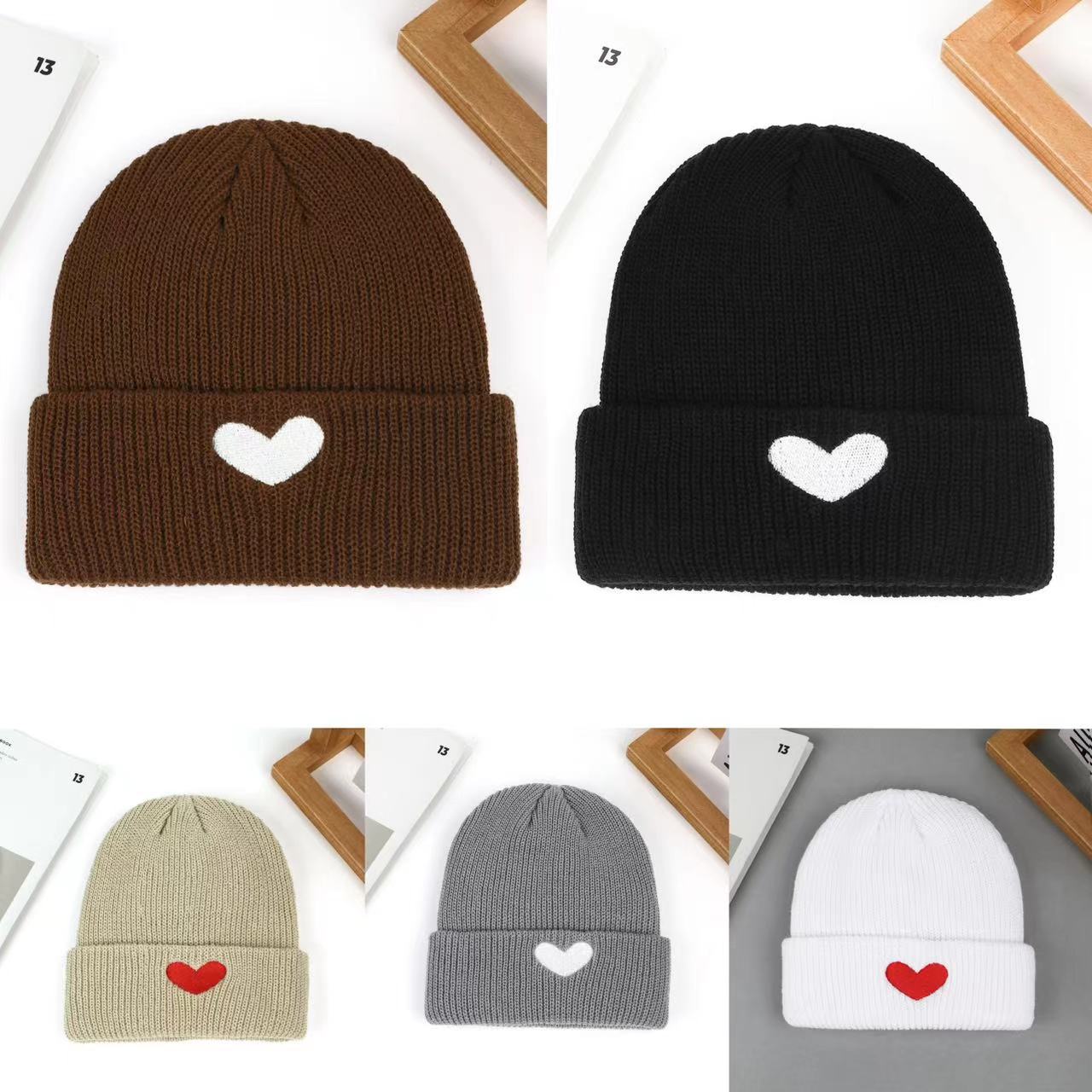 Cozy Multi-Occasion Knitted Beanie with Lovely Heart Embroidery - Perfect for Fall & Winter