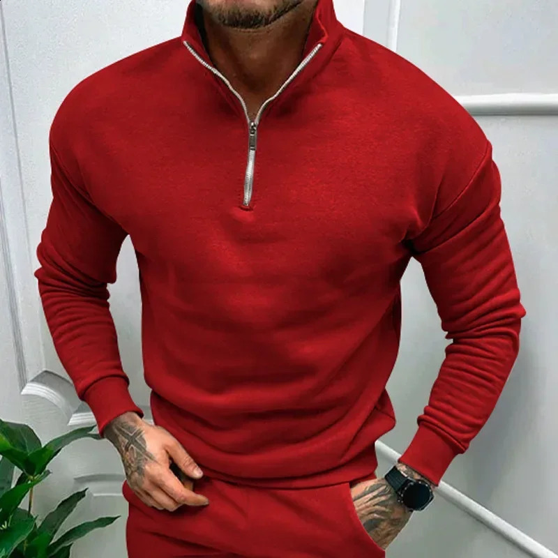 Autumn Thick Warm Knitted Sweaters Comfy Clothing Half Zip Fleece Winter Coat Solid Long Sleeve Turtleneck Shirts Pullover Men 241017