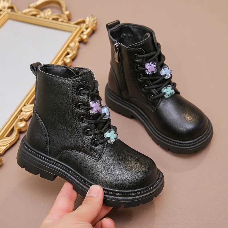 Boots Girls Ankle Boots Children Fashion Boots Zipper Kids Princess Leather Boots All Match Anti-Slippery Non-slip Size 26-37 H241018