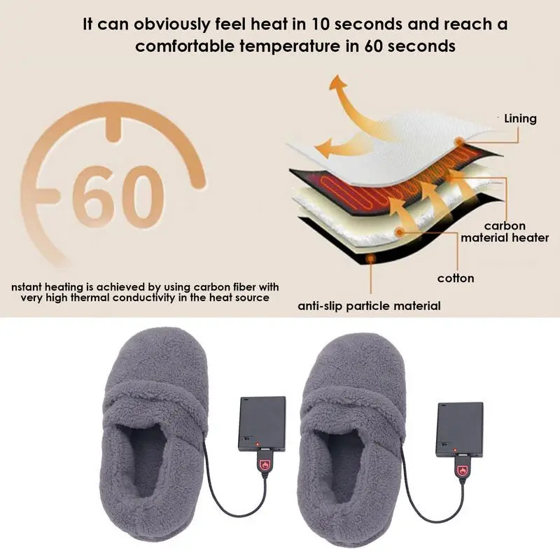 USB charging heated cotton shoes smart home heating warm mens and womens slippers indoor warm feet electric warm shoes241018