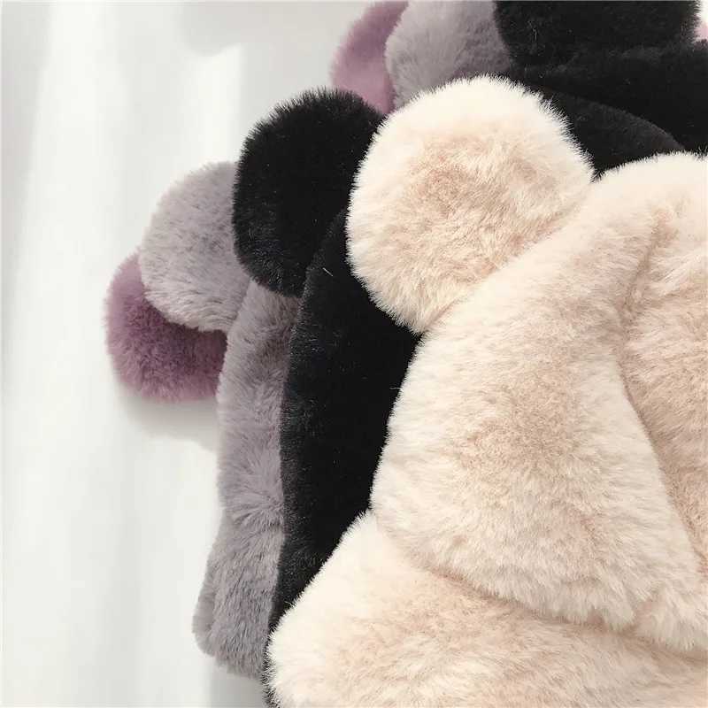 Korean Winter Baby Plush Bucket Hat Solid Faux Fur Warm Kids Fisherman Cap Cute Leopard Print Warm Toddler Panama Bonnet LX241018