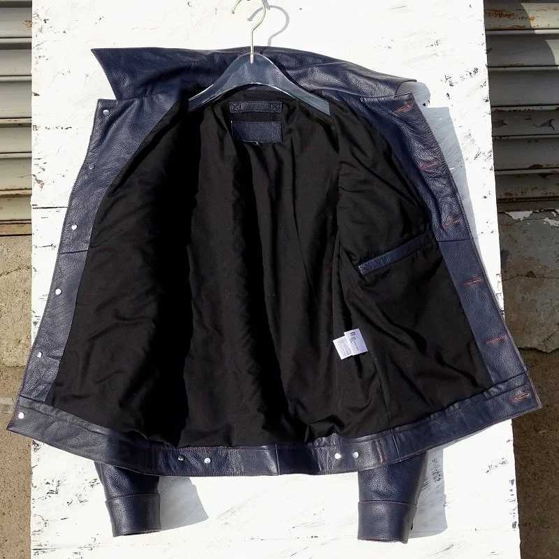 YR Free Delivery. Cuero Super Slim Blue Leather Jacket. Mens Classic Casual Short Young Cowhide Coat. Sales. Fashion Y241018