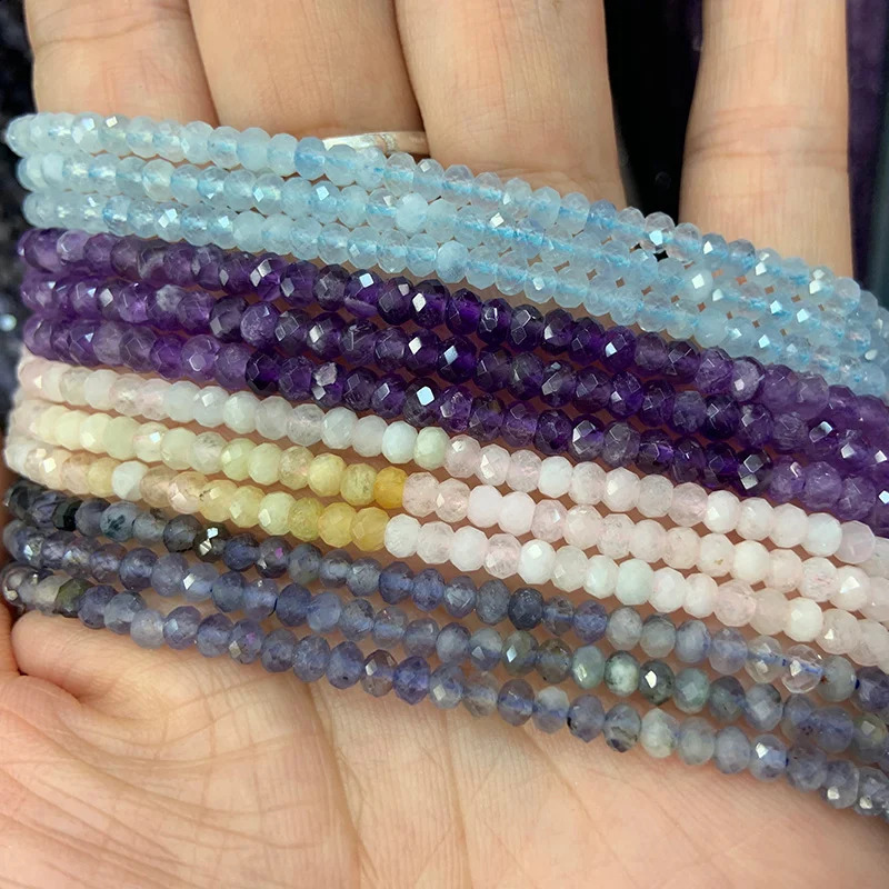 3x4mm natural aquamarine protein stone amethyst beads 15 inch facial Rondelle DIY beads for jewelry making bead necklaces and gifts 241017