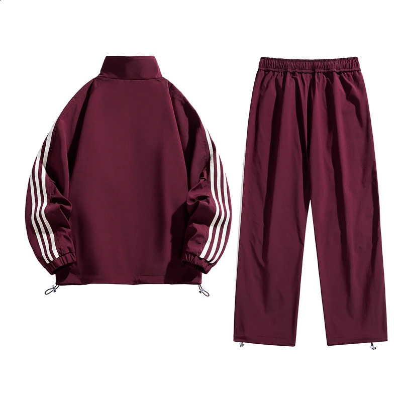 Youth Waterproof Suit Autumn Classic Striped Two Pieces Set Men Stand Collar Top Casual Jogging Outdoor Sweatpants Couple Sports 241017