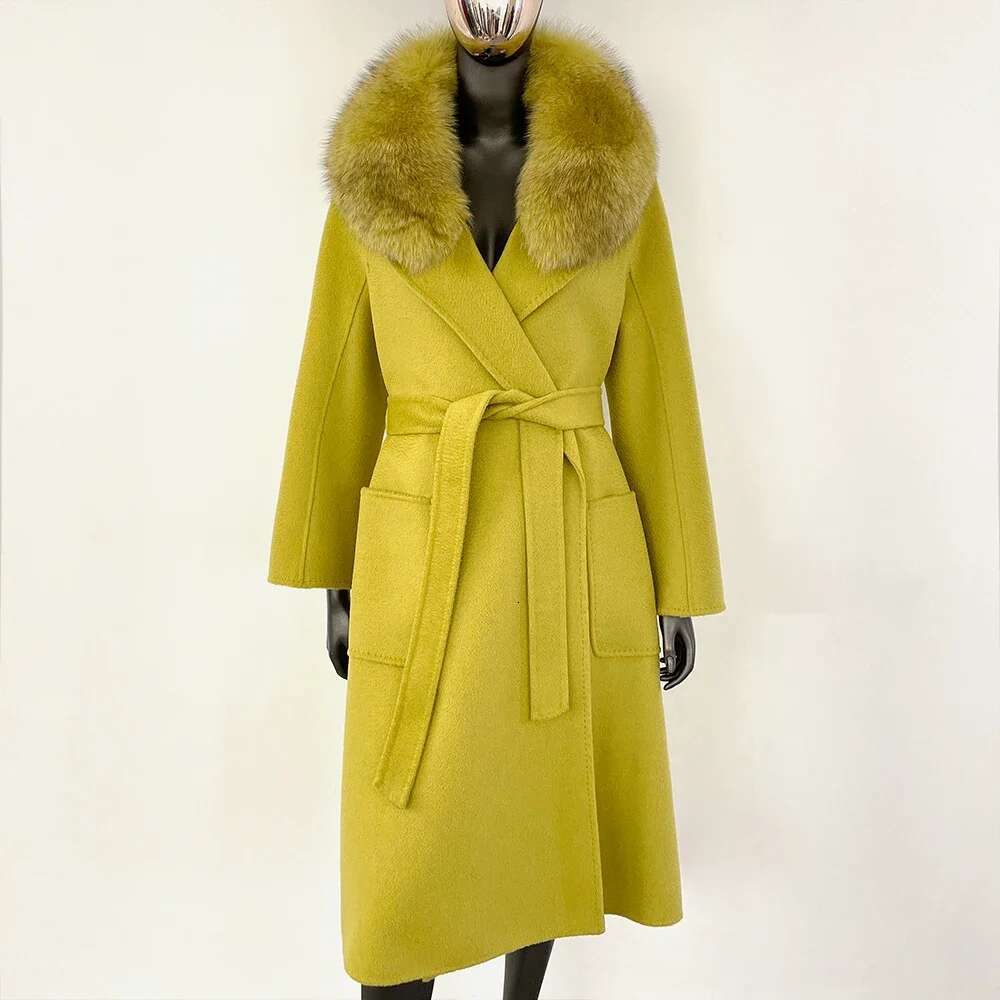 Women Warm Outerwear Casual Winter Natural Real Fox Clothes For Lady Long Fur Coat Woolen Ladies Handmade Wool Jacket