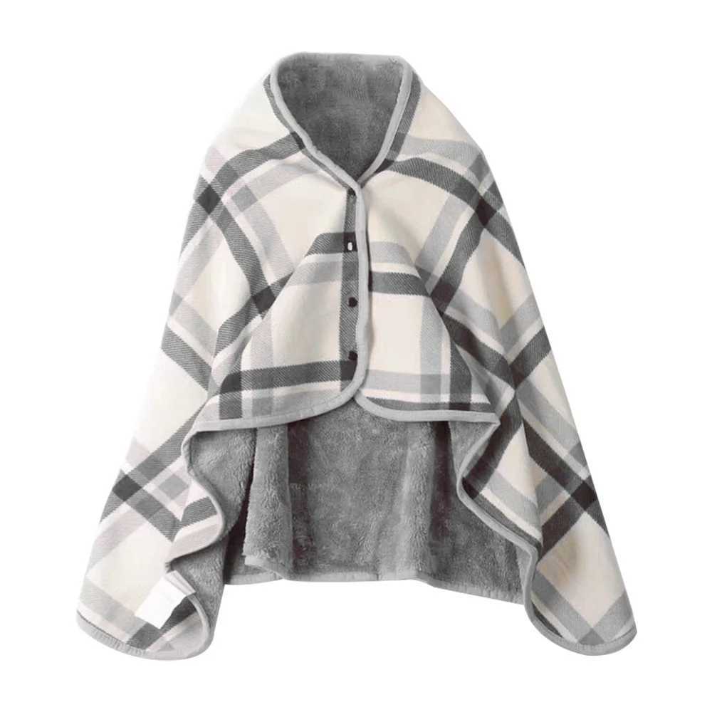 Wearable flat patterned blanket wool double-layer blanket with buttons thick multifunctional warm throw blanket in winter used for sofa bed X241018