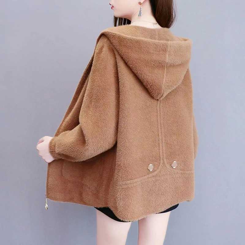 Womens Imitation Mink Cashmere Coat Thick Knitted Sweaters 2023 New Autumn Winter Middle Aged Loose Sweater Female CardiganX241018