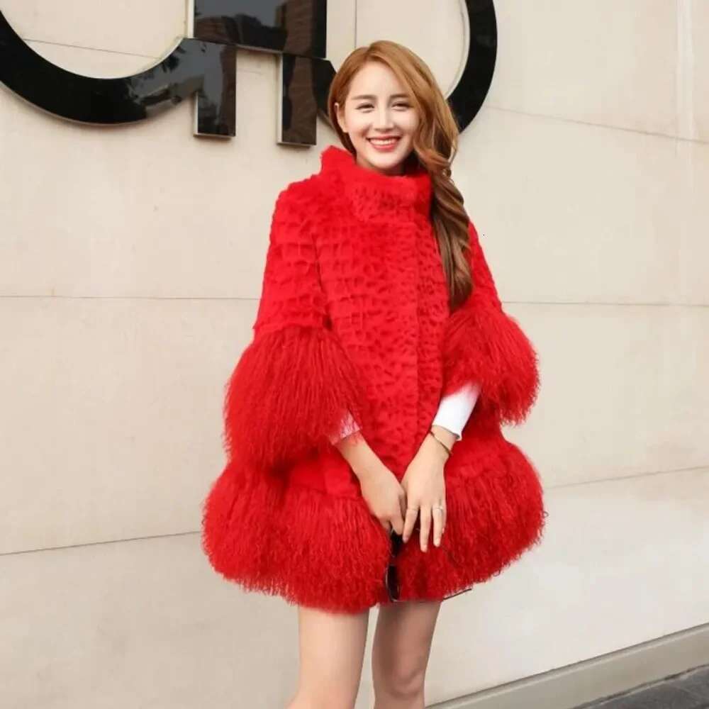 New Jacket Sheep Sleeve Hem Ladies Europen America Women Mongolia Loose Outwear Genuine Fur Coat Fashion