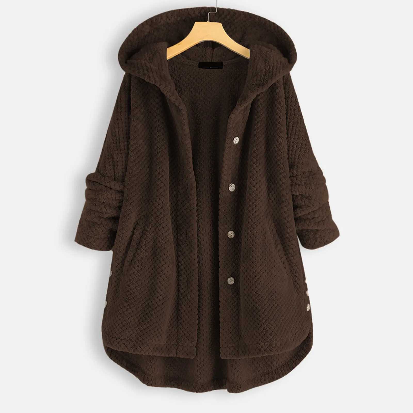 Lamb Wool Jacket Winter Warm Plush Coat Single Breasted Hooded Sweatshirt Korean Women Clothes 2023 New Oversize Loose OuterwearX241018