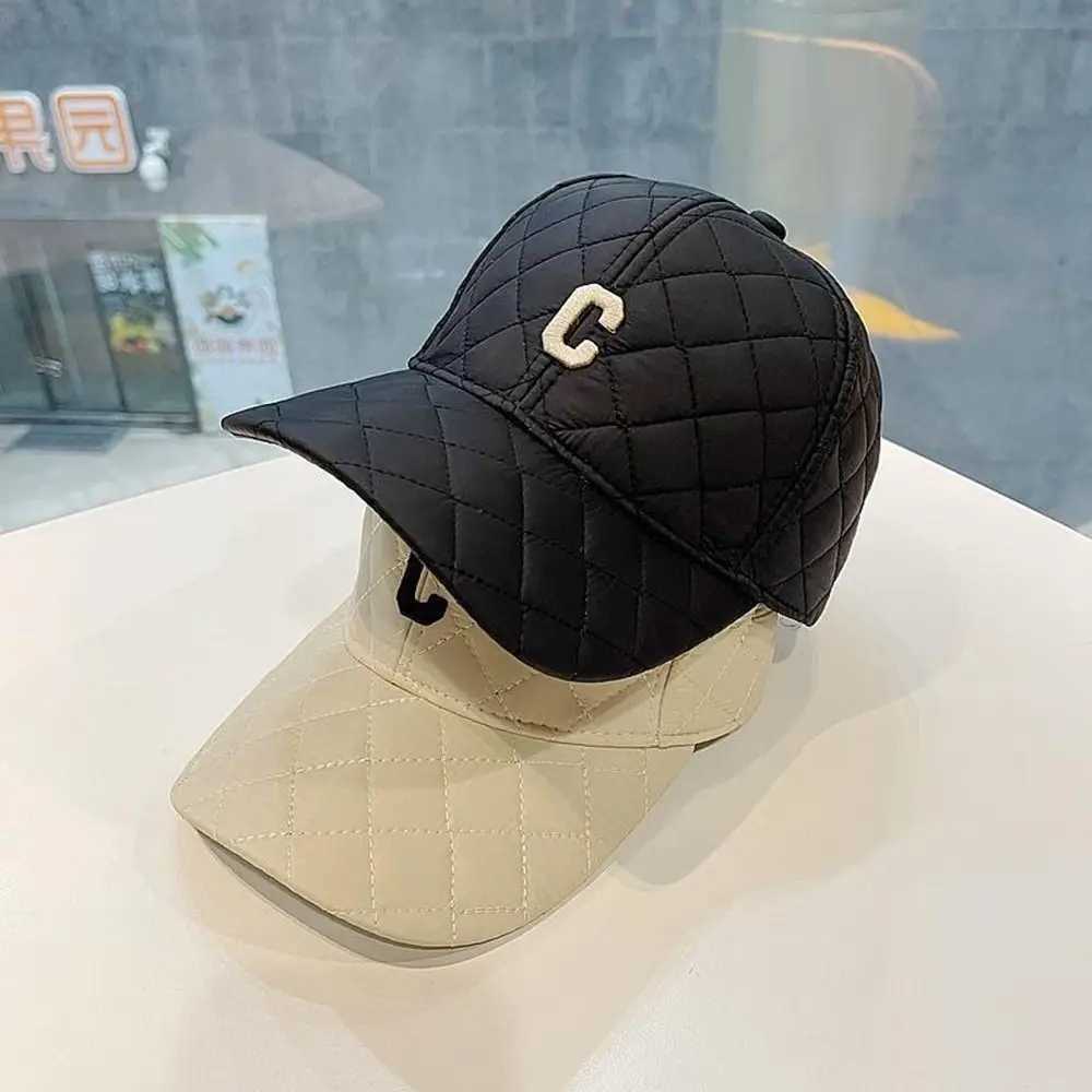 Winter Down Cotton Plaid Warm Baseball Cap Embroidery C-Letter Casual Simple Hats for Women Snapback Hat Female Hip Hop CapX241018