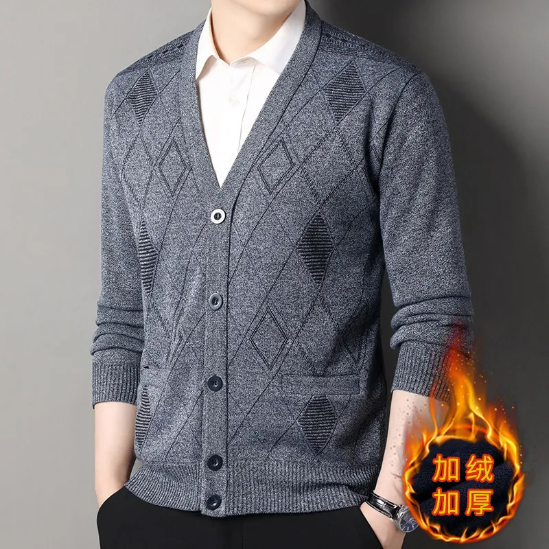 Mens Business Casual Cardigan Vneck Sweatercoat Men Autumn Winter Clothes Button Knit Cardigans Knitting Sweaters Outwear 241018
