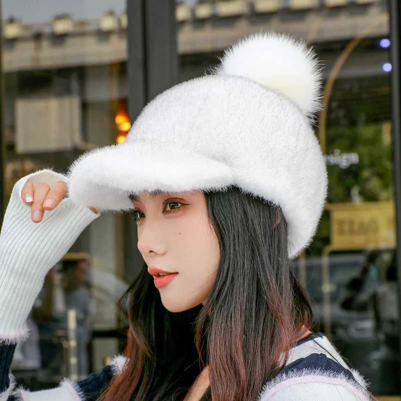 Y2k Fashion Mink Fur Hat Womens Winter Thick Warm Faux Mink Fur Cap Knight Hat Fur Duckbill Hat Baseball Cap Trendy Caps WomenX241018