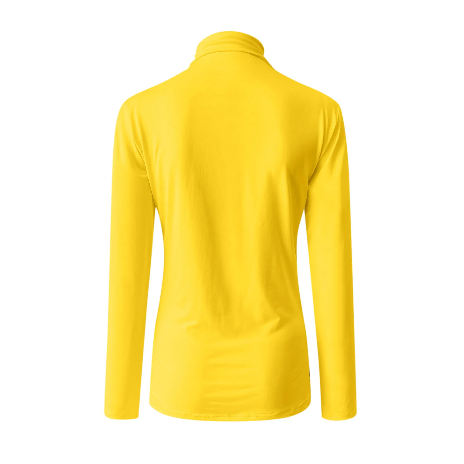 Turtleneck Women Basic TShirt Casual Solid Long Sleeved Blouse Tops Slim Fit Stretchy Versatile Tee Shirts Yellow Black T Shirt 241018