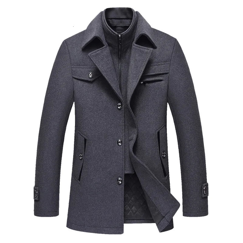Mens Woolen Coat Autumn and Winter Jacket MidLength Casual Windbreaker Wool Men 241018
