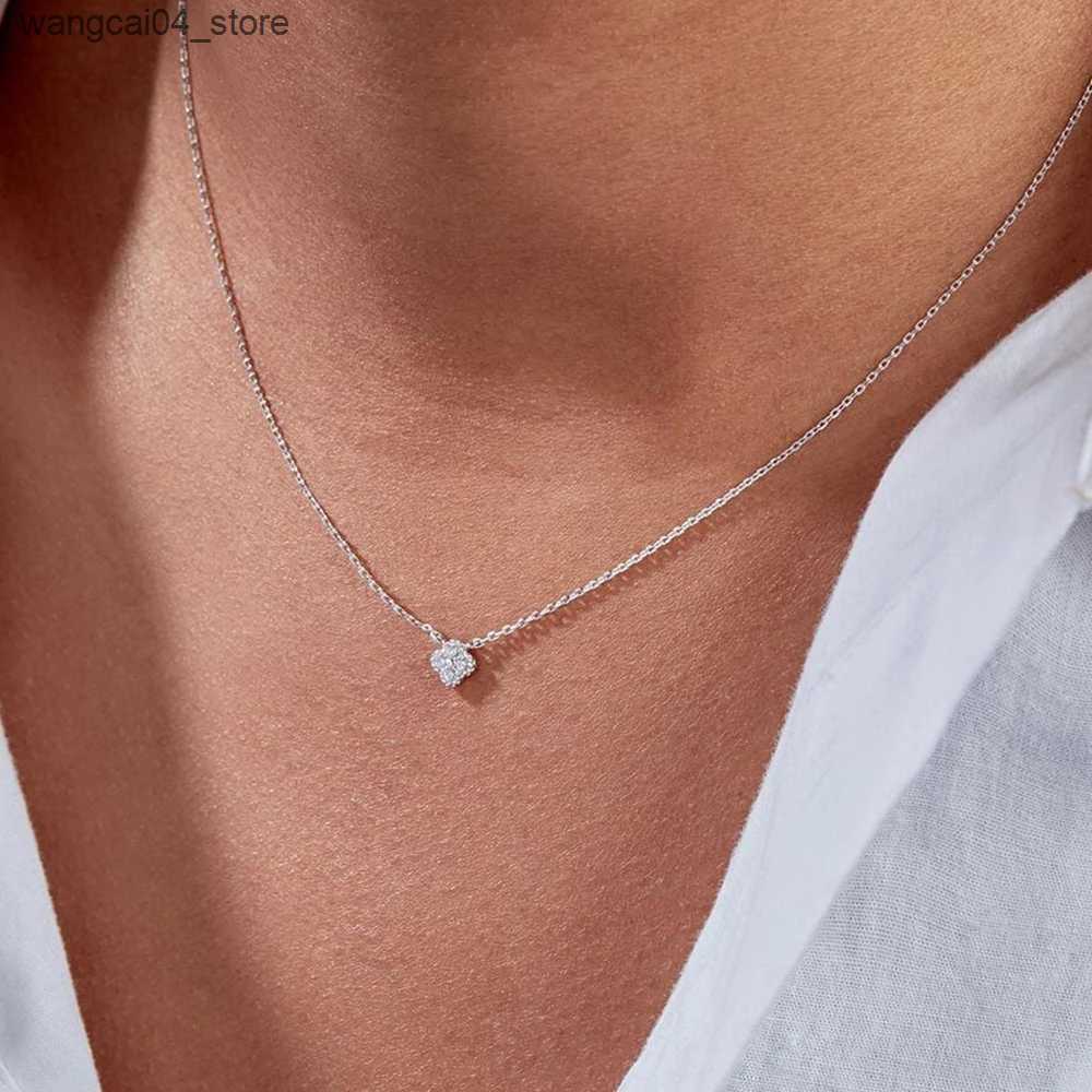 Chokers Canner Real 925 sterling silver diamond turquoise flower pendant necklace womens wedding jewelry gift necklace necklace necklace necklace L240