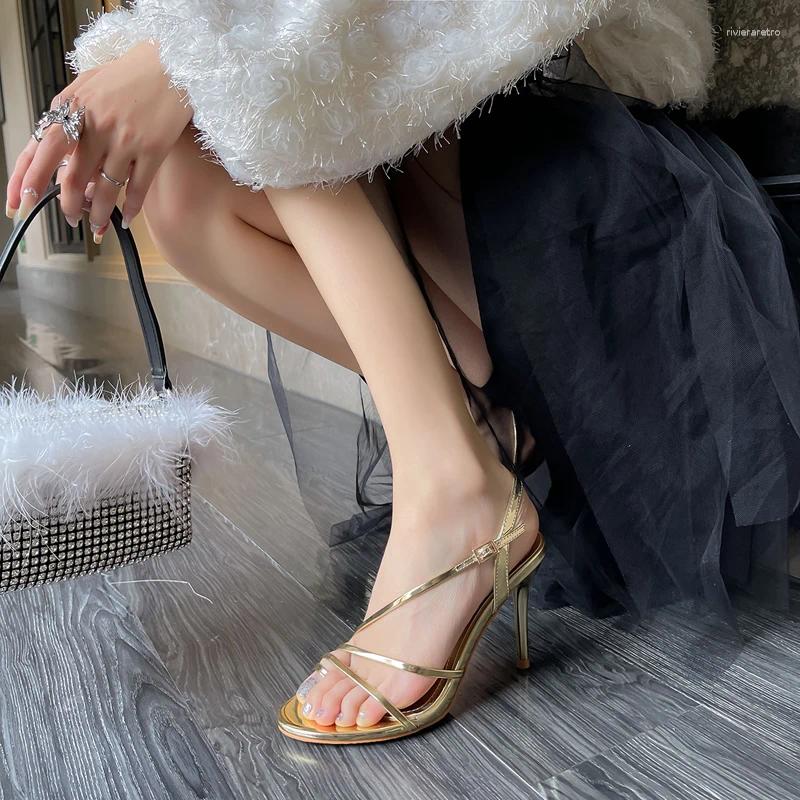 Sandals 9cm Heeled Sier Belt High Heels Sexy Women Summer Ladies Office Shoes Gold Stiletto Sandalias Mujer